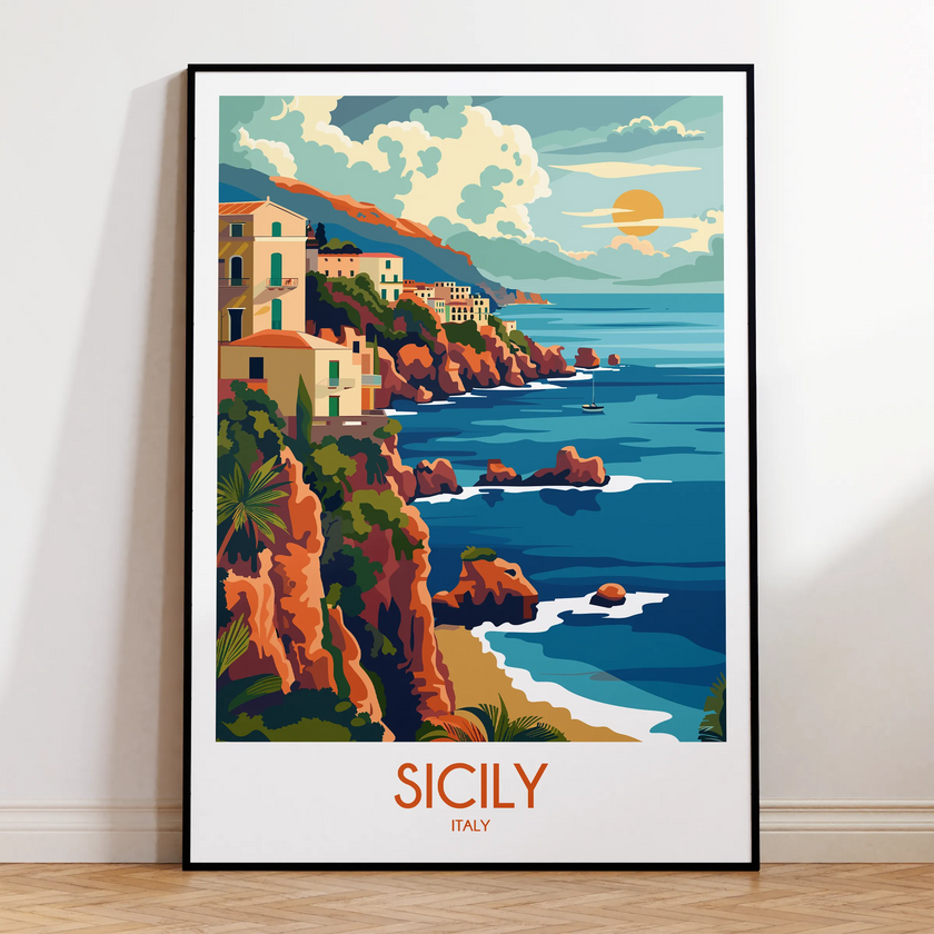 Sicily Retro Travel Illustration