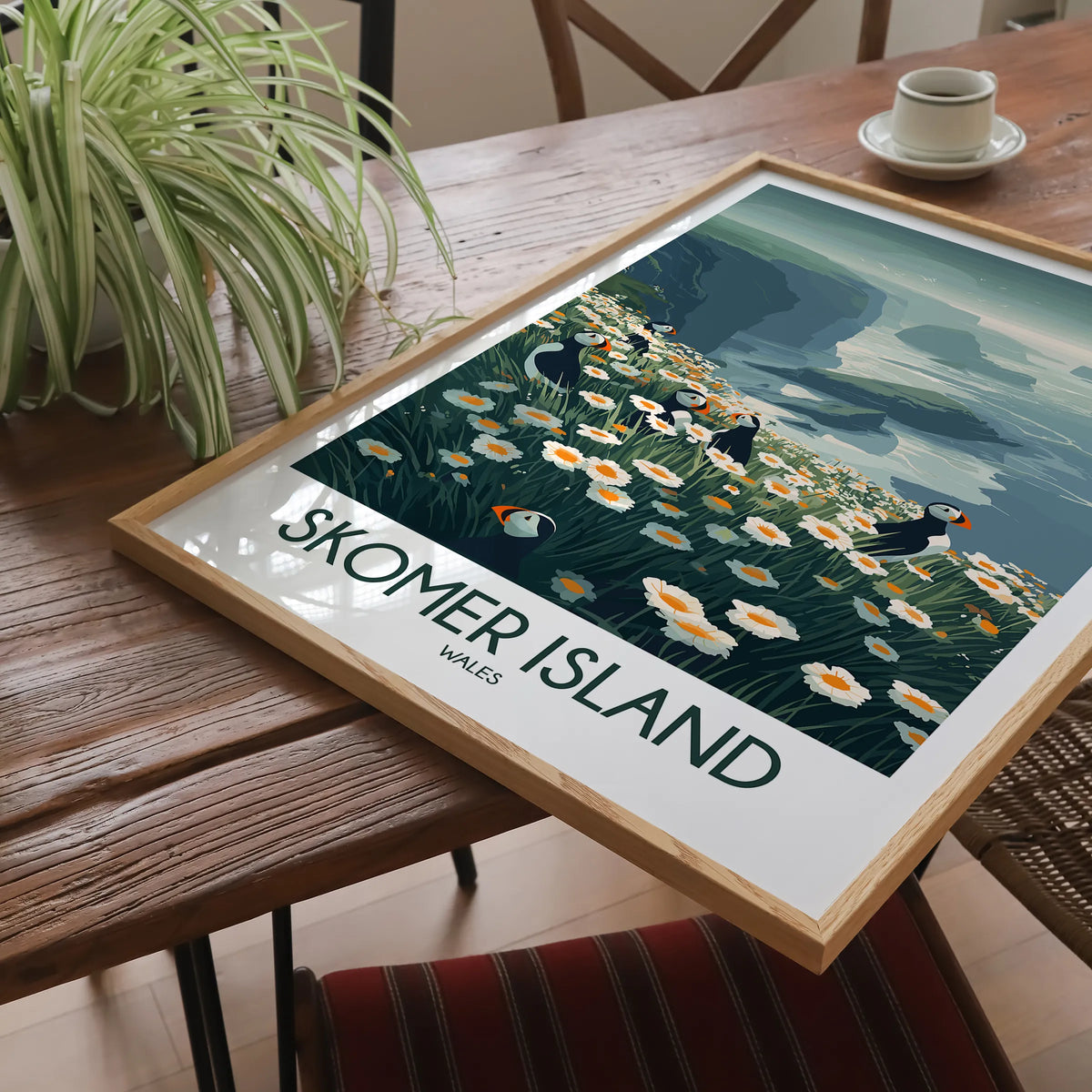Skomer Island Retro Travel Illustration