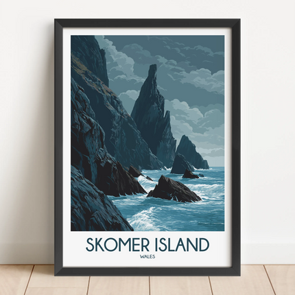 Skomer Island Retro Travel Illustration