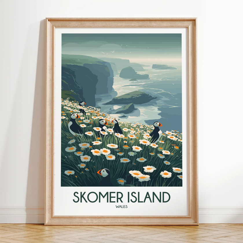 Skomer Island Vintage Style Print