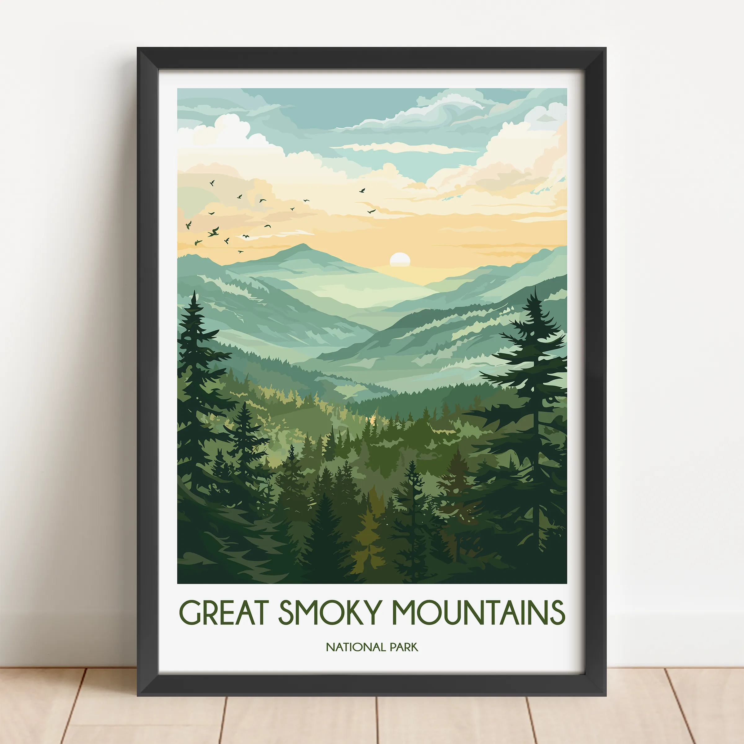 Smoky Mountains Retro Travel Illustration