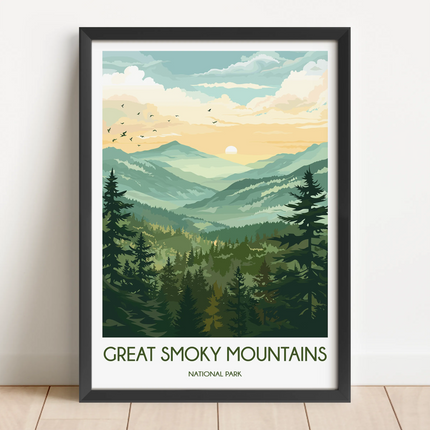 Smoky Mountains Retro Travel Illustration