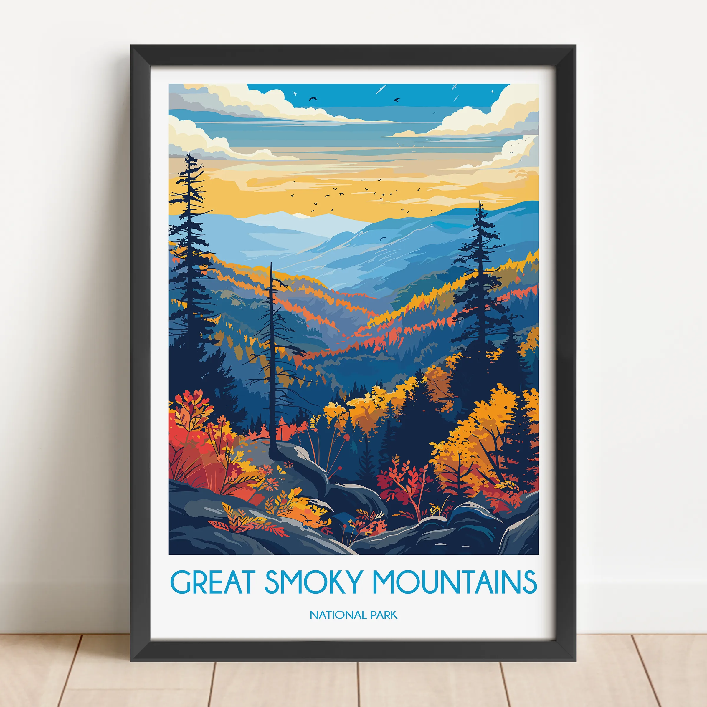 Smoky Mountains Retro Travel Illustration