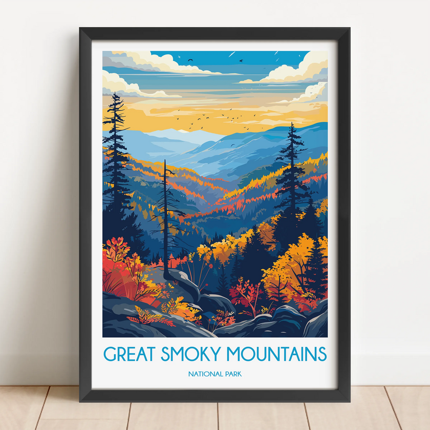 Smoky Mountains Retro Travel Illustration