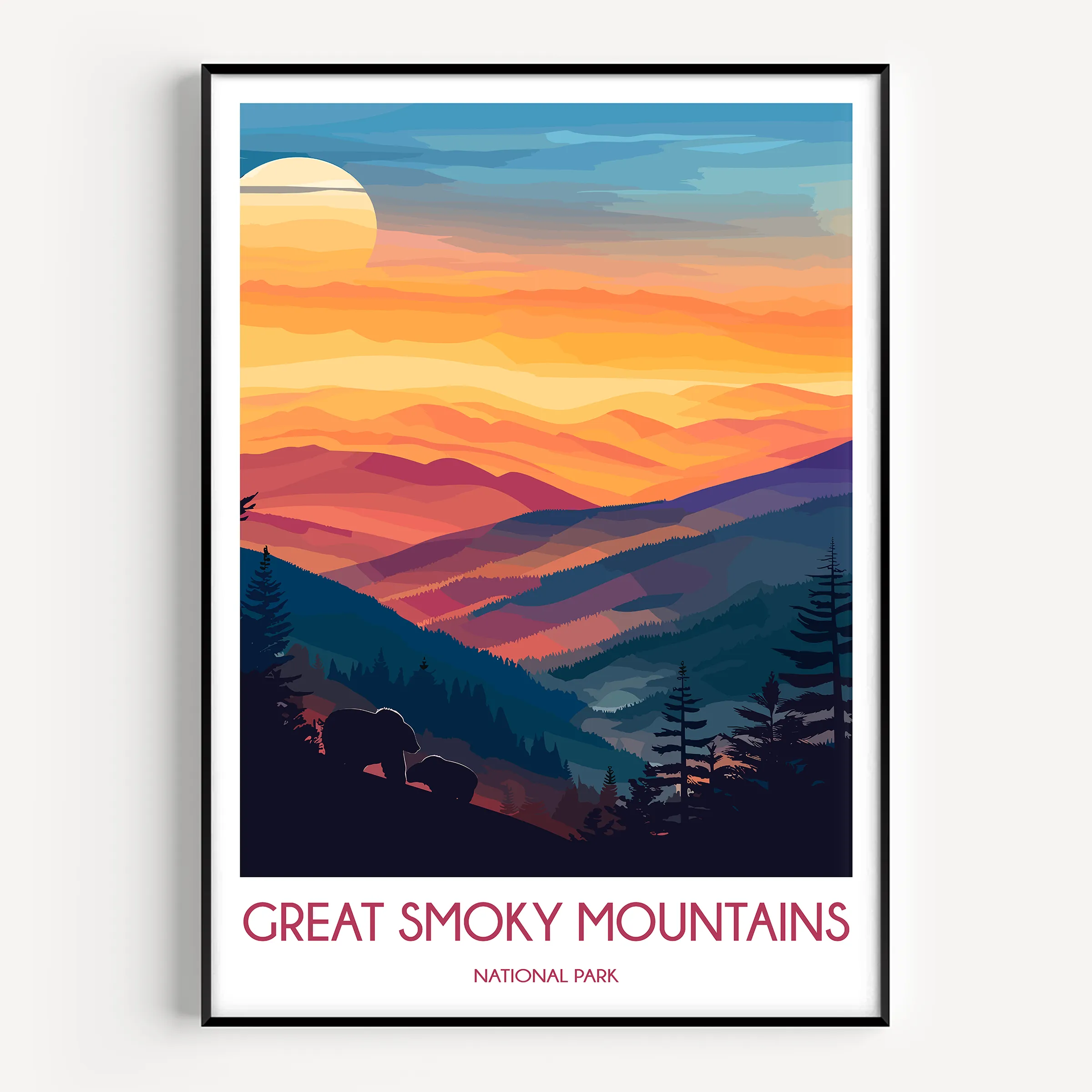 Smoky Mountains Retro Travel Illustration