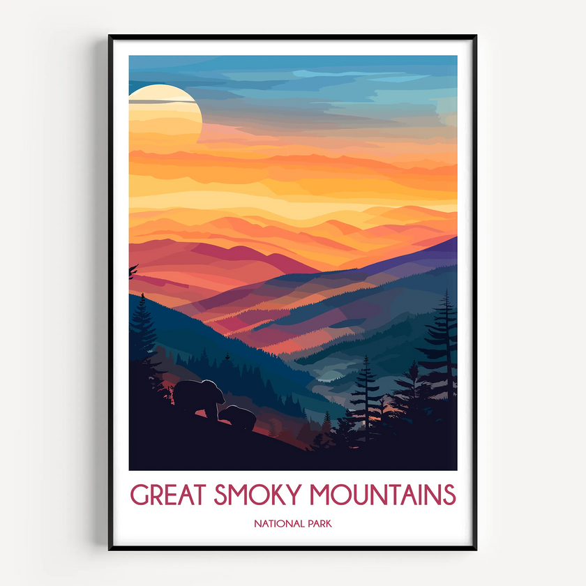 Smoky Mountains Retro Travel Illustration