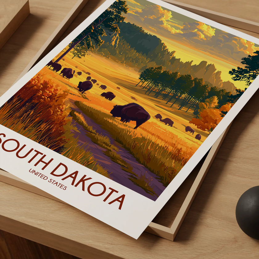 South Dakota Retro Travel Illustration