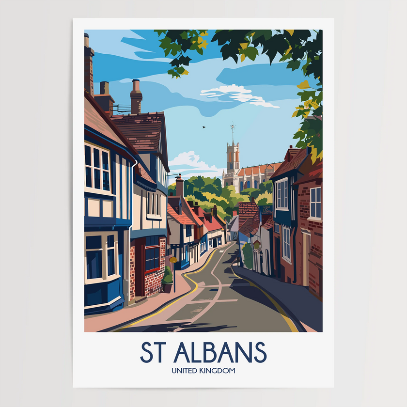 St Albans Retro Travel Illustration