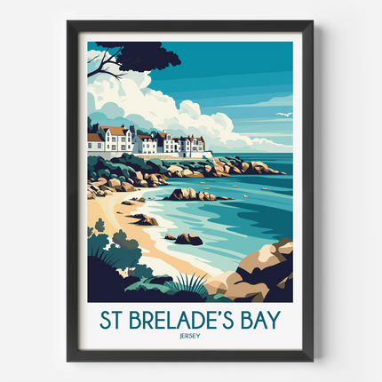St Brelade'S Bay Retro Travel Illustration