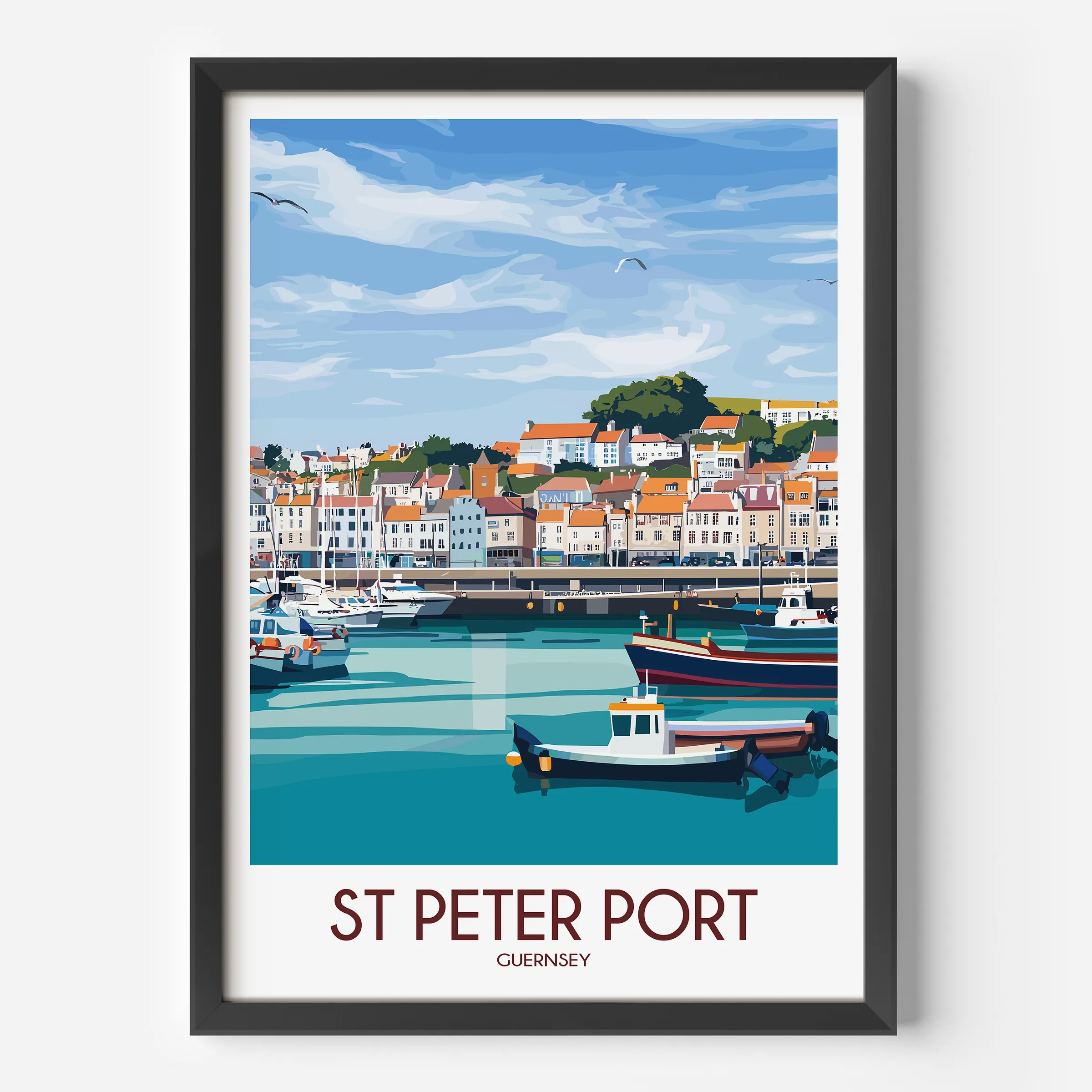 St Peter Port Retro Travel Illustration