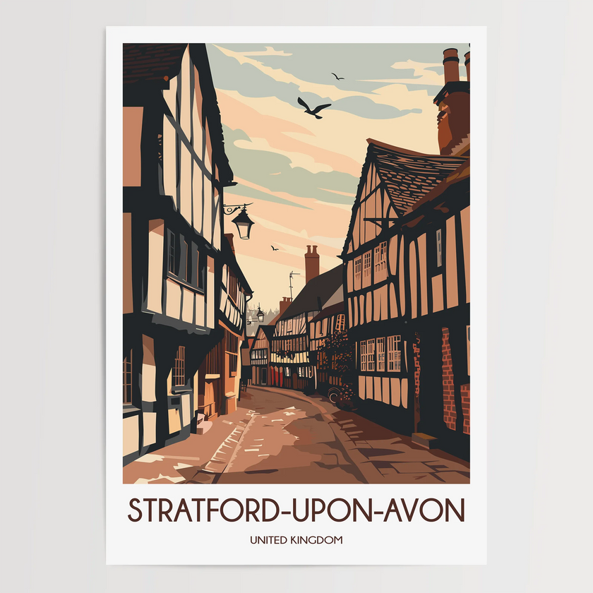Stratford-Upon-Avon Retro Travel Illustration
