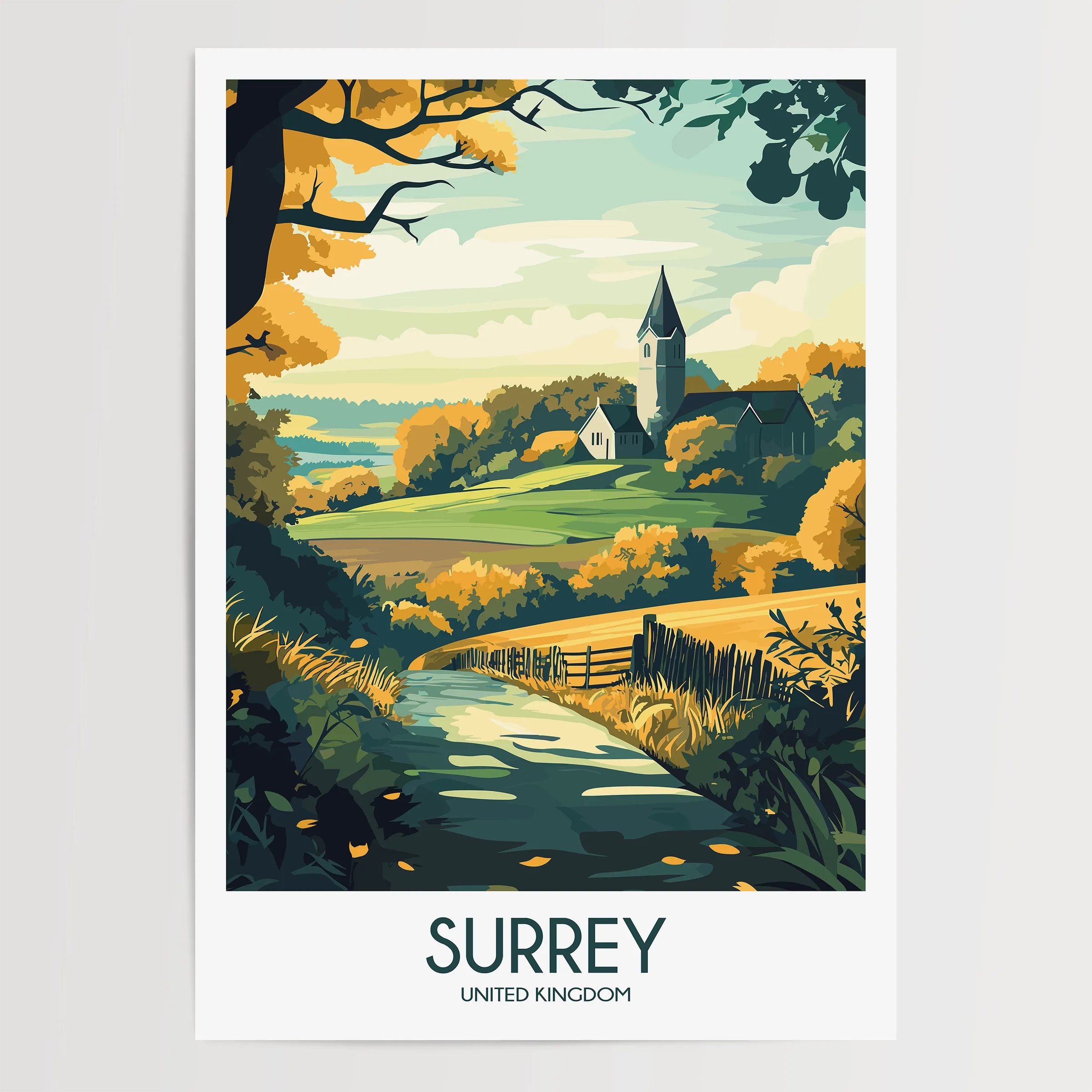Surrey Modern Travel Poster