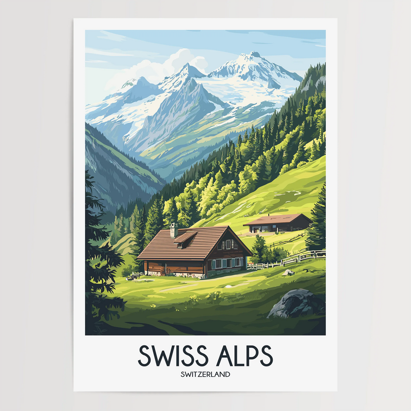 Swiss Alps Modern Travel Poster