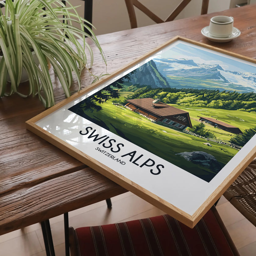 Swiss Alps Retro Travel Illustration
