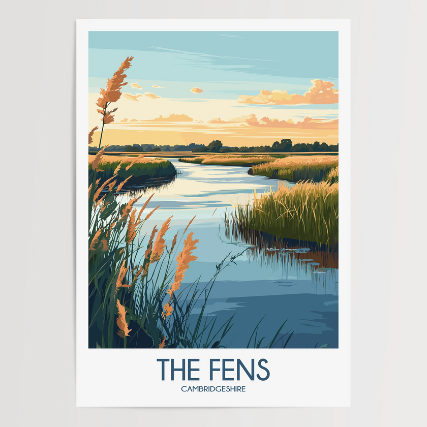 The Fens Retro Travel Illustration
