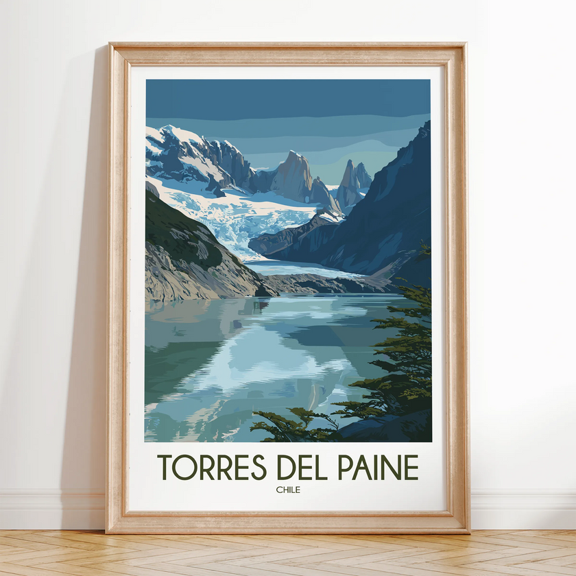 Torres Del Paine Retro Travel Illustration