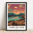 Torres Del Paine Retro Travel Illustration