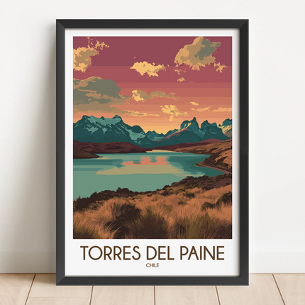 Torres Del Paine Retro Travel Illustration