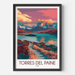 Torres Del Paine Retro Travel Illustration