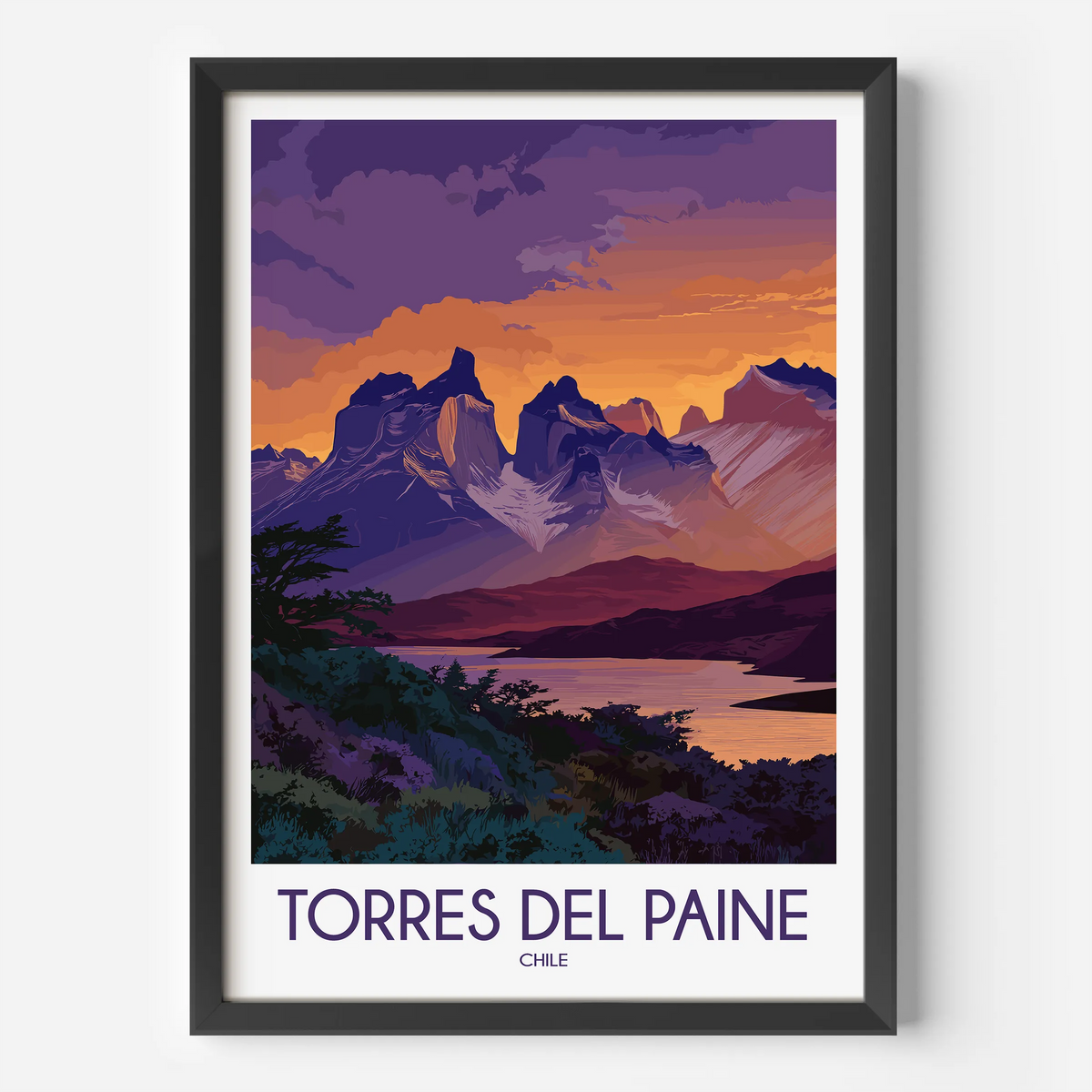 Torres Del Paine Retro Travel Illustration