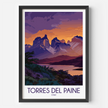 Torres Del Paine Retro Travel Illustration