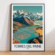 Torres Del Paine Retro Travel Illustration