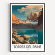 Torres Del Paine Retro Travel Illustration