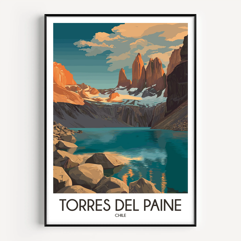 Torres Del Paine Retro Travel Illustration