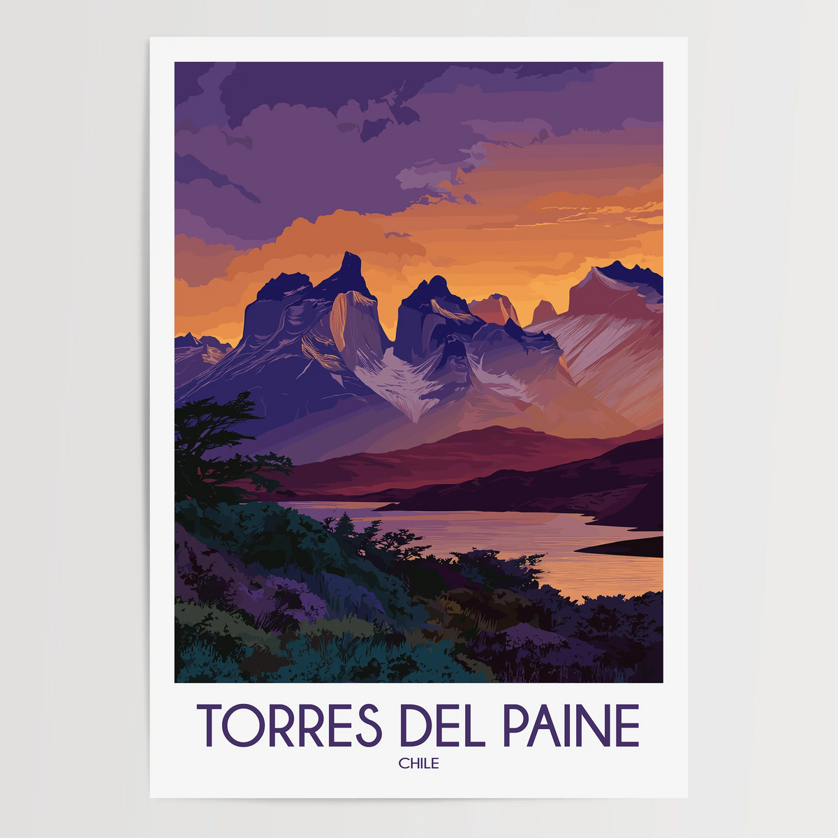 Torres Del Paine Vintage Style Print