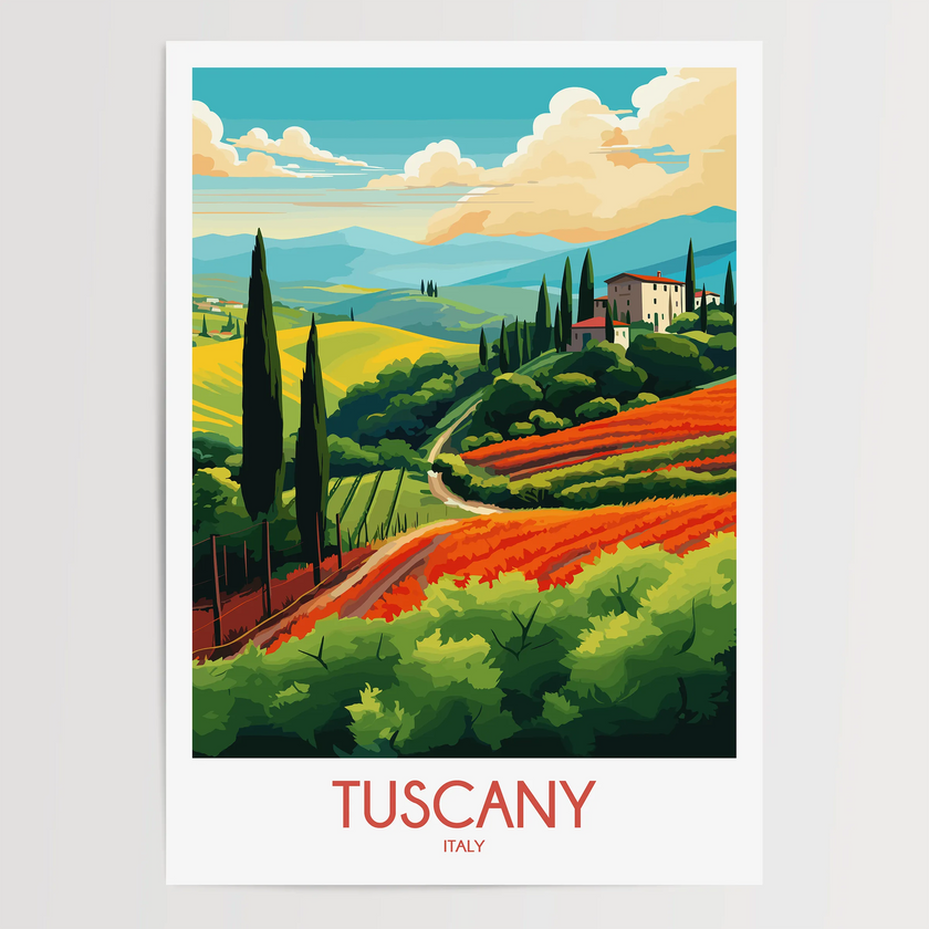 Tuscany Retro Travel Illustration