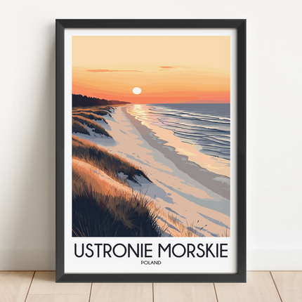 Ustronie Morskie Retro Travel Illustration