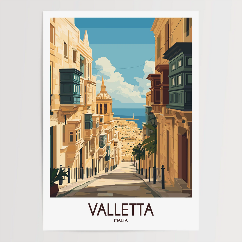 Valletta Retro Travel Illustration