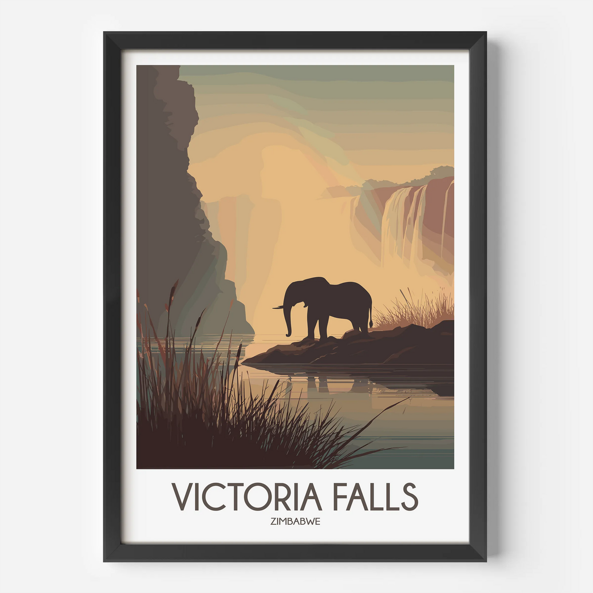Victoria Falls Retro Travel Illustration