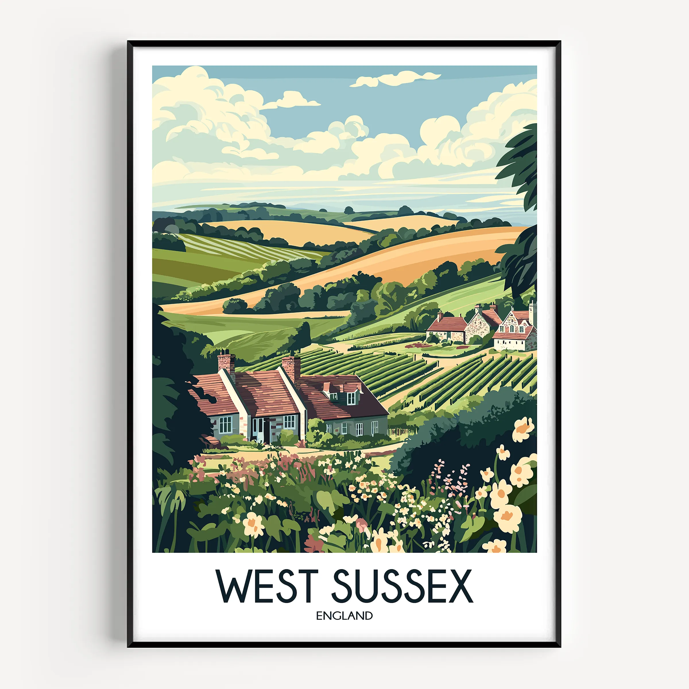 West Sussex Retro Travel Illustration