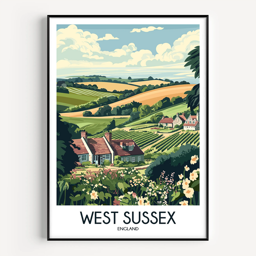 West Sussex Retro Travel Illustration