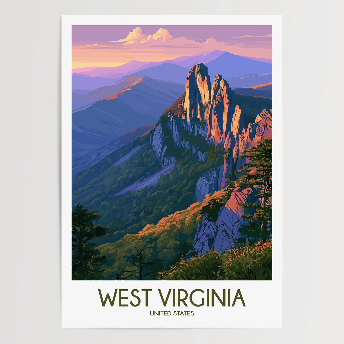 West Virginia Retro Travel Illustration