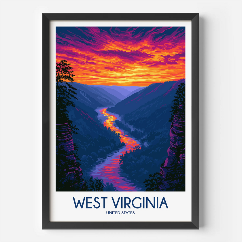 West Virginia Vintage Style Print