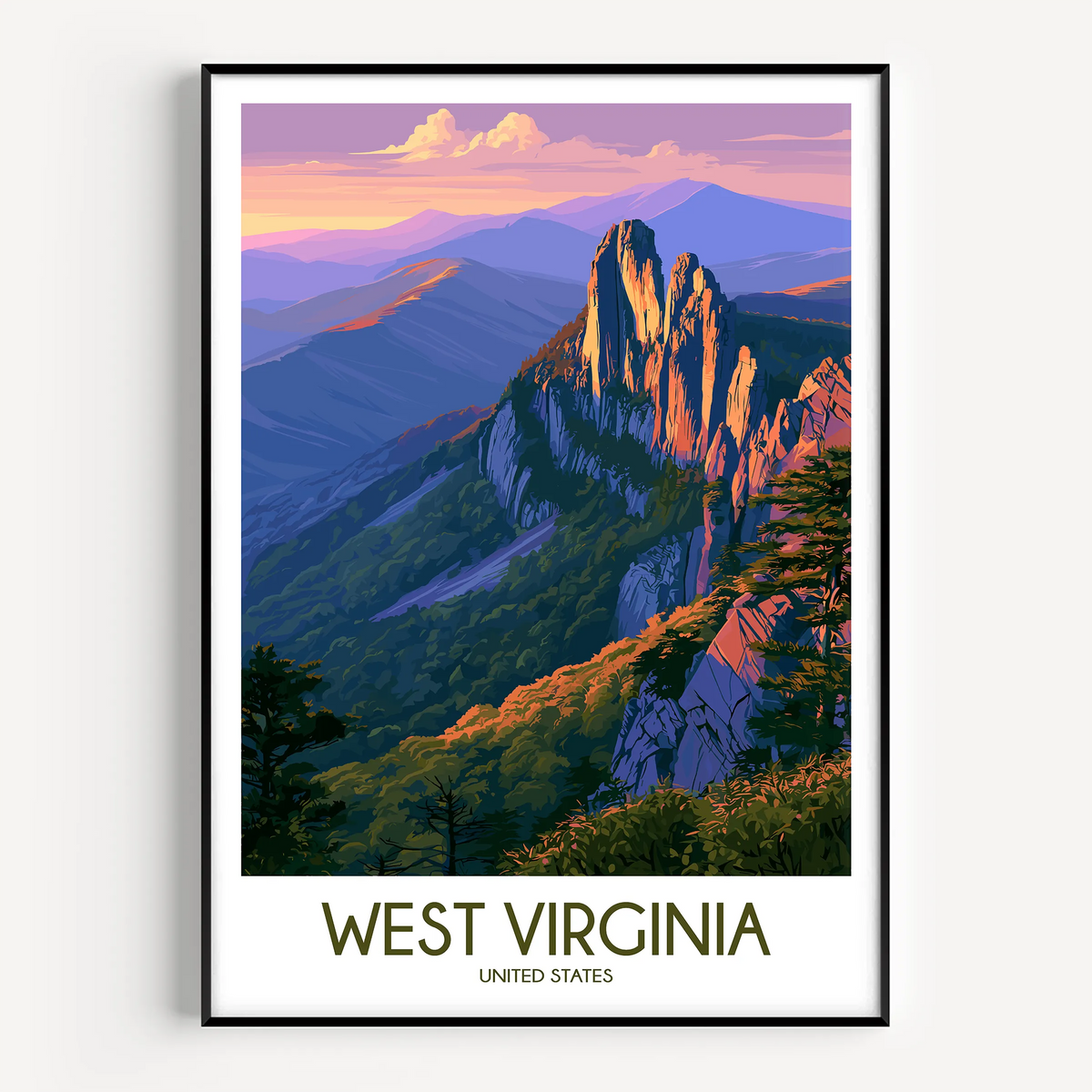 West Virginia Vintage Style Print