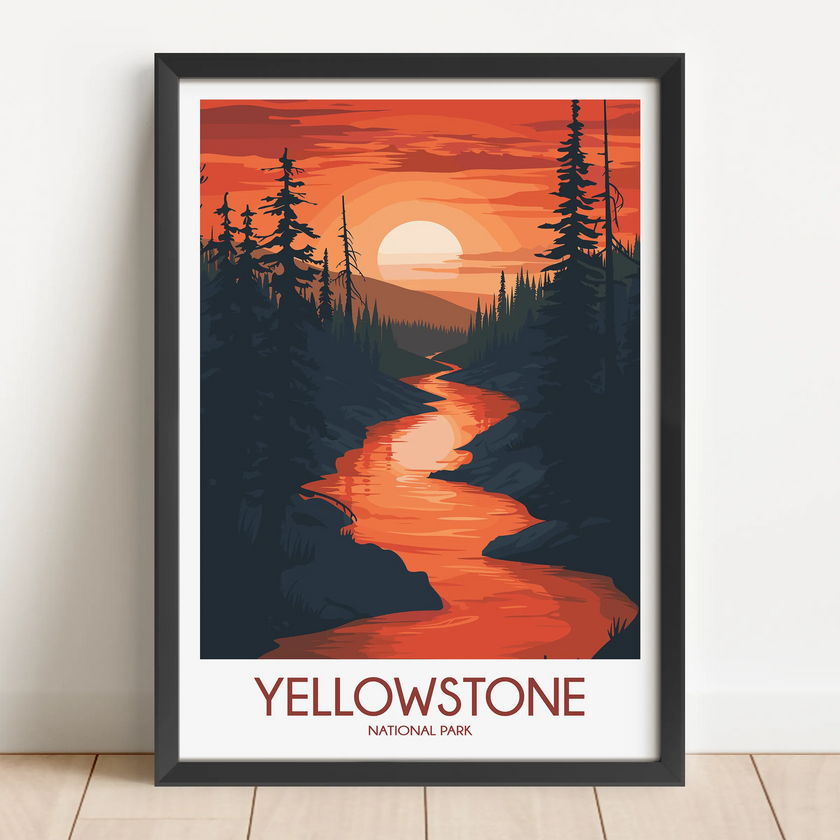 Yellowstone Retro Travel Illustration
