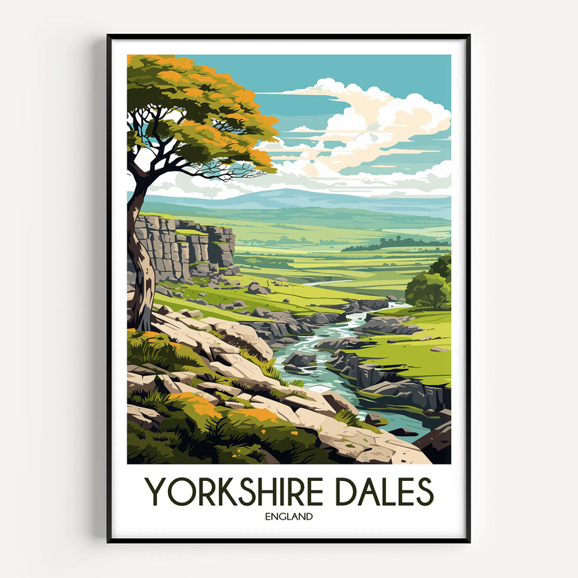 Yorkshire Dales Retro Travel Illustration